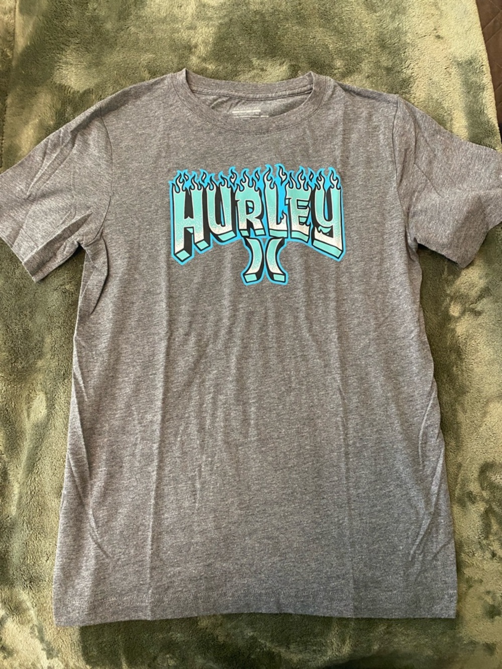 Hurley Gray T‑Shirt with Aqua Flame Logo